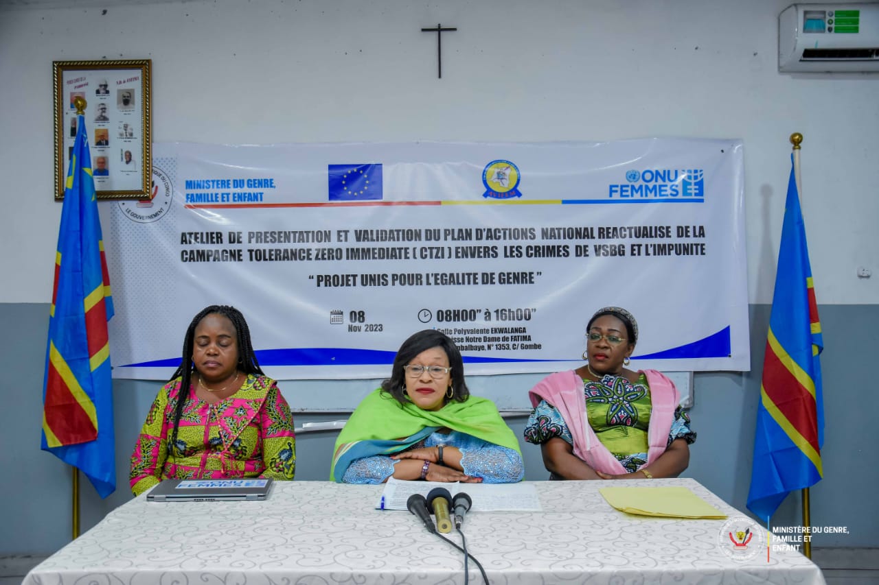 Mireille Masangu lance l’atelier de présentation et validation du plan d’action national réactualisé de la campagne tolérance zéro immédiate, envers les crimes de VSGB et l’impunité.