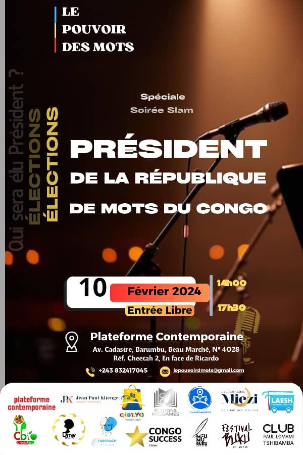 Culture : Le club littéraire « Pouvoir des mots » organise la grande soirée Slam « L’élection du Président de la République des mots du Congo » ce samedi 10 février